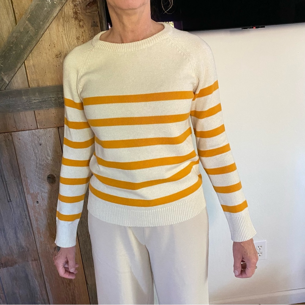 Striped Cream and Yellow Crew Neck Sweater